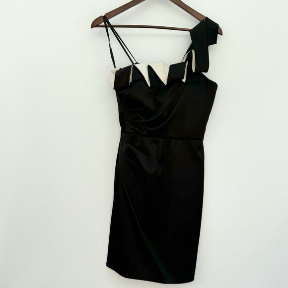 Max And Cleo By BCBG Women’s Pleated Ruffle One Shoulder Mini Dress Black Size 4 - Picture 1 of 16